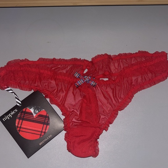 Bristol Six Plaid Nippies & Red Thong Set - Picture 2 of 5